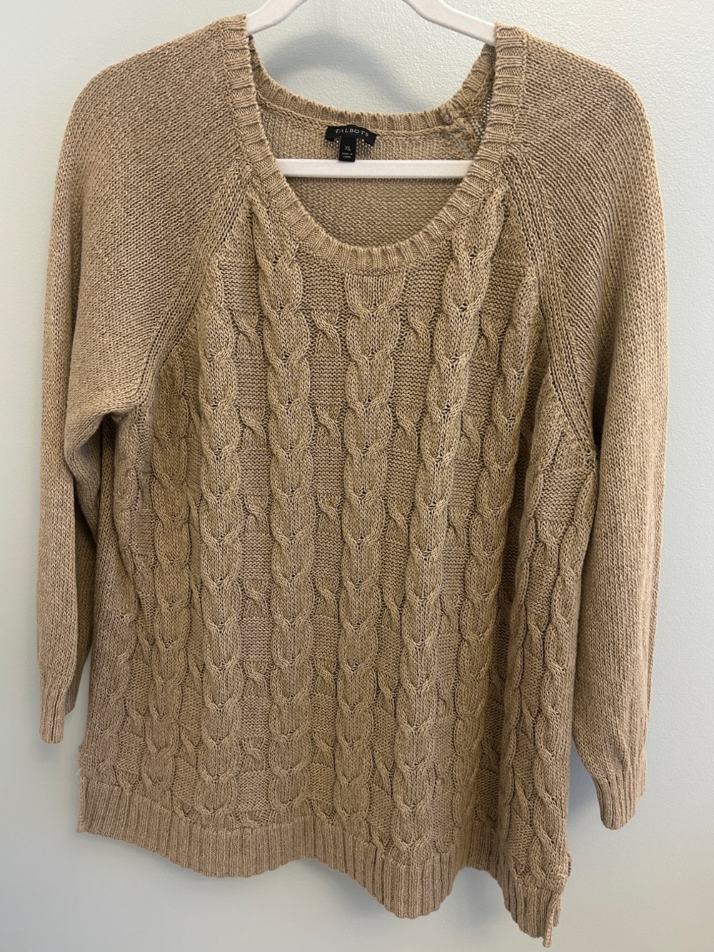 Talbots Cable Scoop-Neck Sweater in Tan